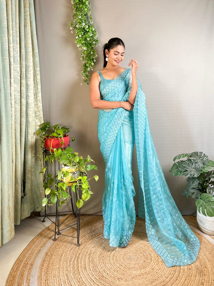 Crystal Silk Saree | Designer Sequance Embroidery Work for Partywear