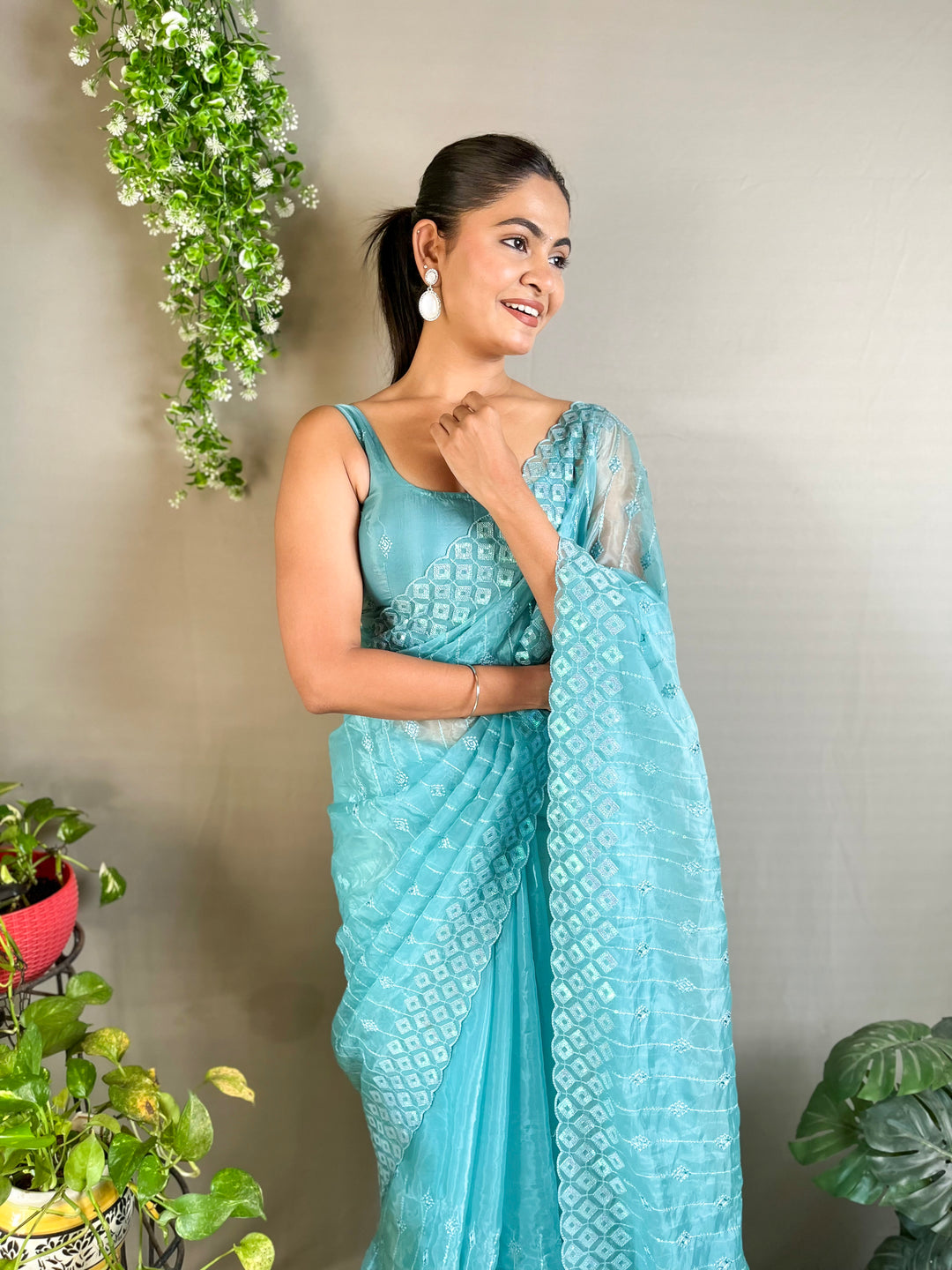 Crystal Silk Saree | Designer Sequance Embroidery Work for Partywear