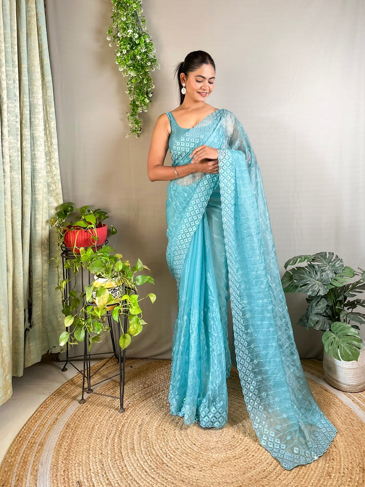 Crystal Silk Saree | Designer Sequance Embroidery Work for Partywear