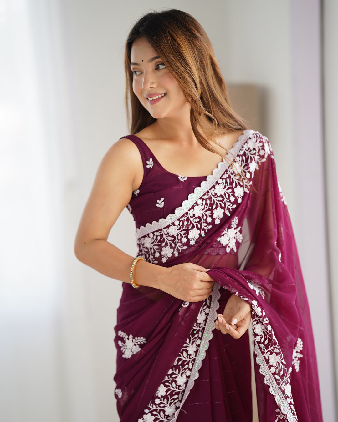 Designer Georgette Saree | Beautified with Thread Sequance Embroidery Work