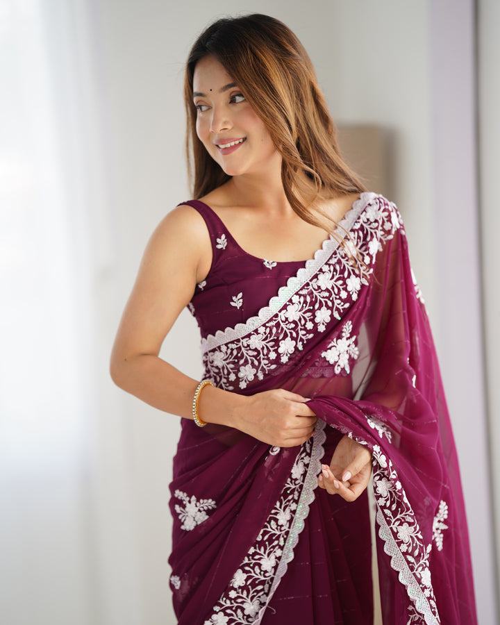 Designer Georgette Saree | Beautified with Thread Sequance Embroidery Work