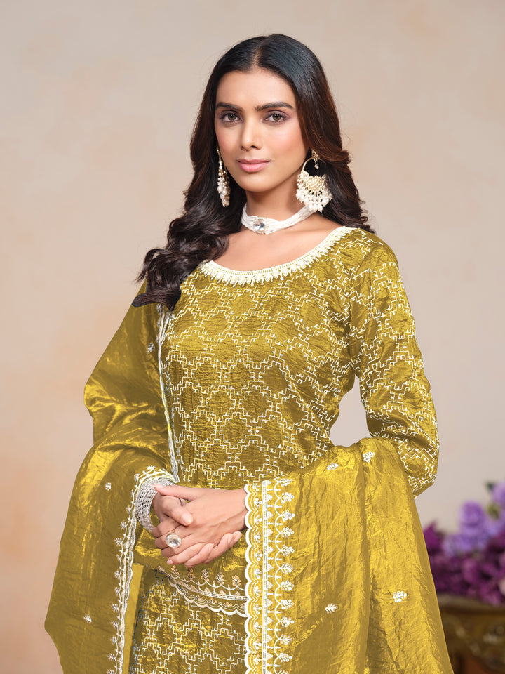 Stunning Gold Crush Salwar Kameez with Intricate Embroidery | Festive Ethnic Wear