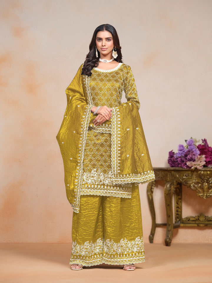 Stunning Gold Crush Salwar Kameez with Intricate Embroidery | Festive Ethnic Wear