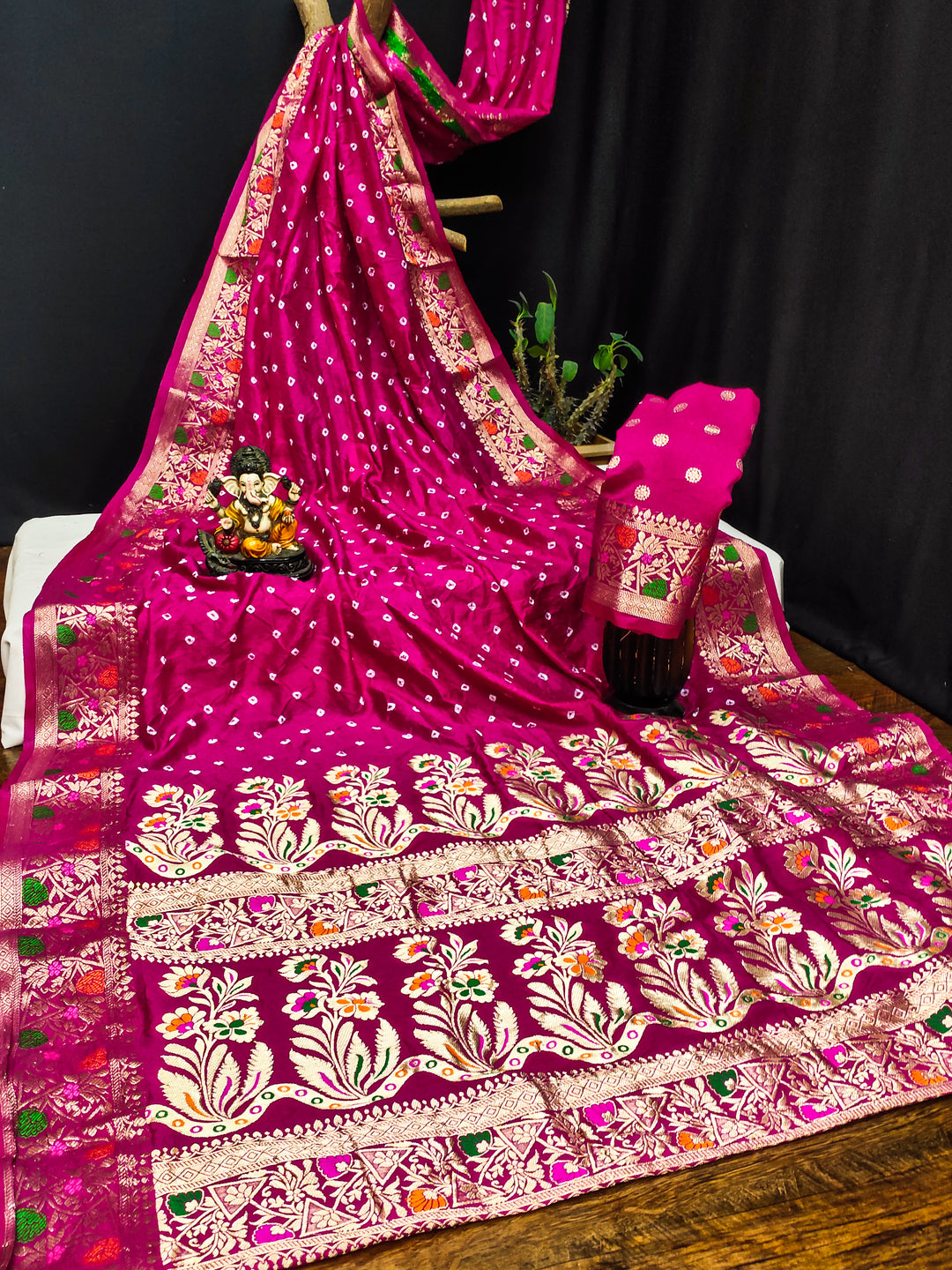 Elegant Paithani Silk Saree | Bandhani Printed & Woven Pallu Border