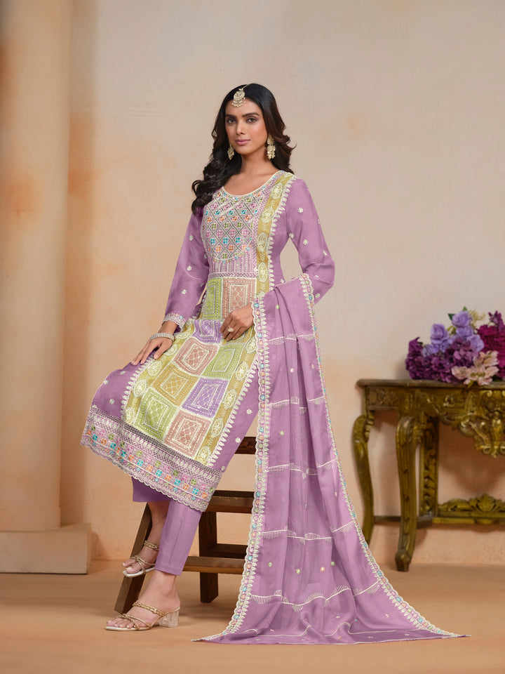 Elegant Embroidered Organza Salwar Kameez with Santoon Bottom | Festive Wear