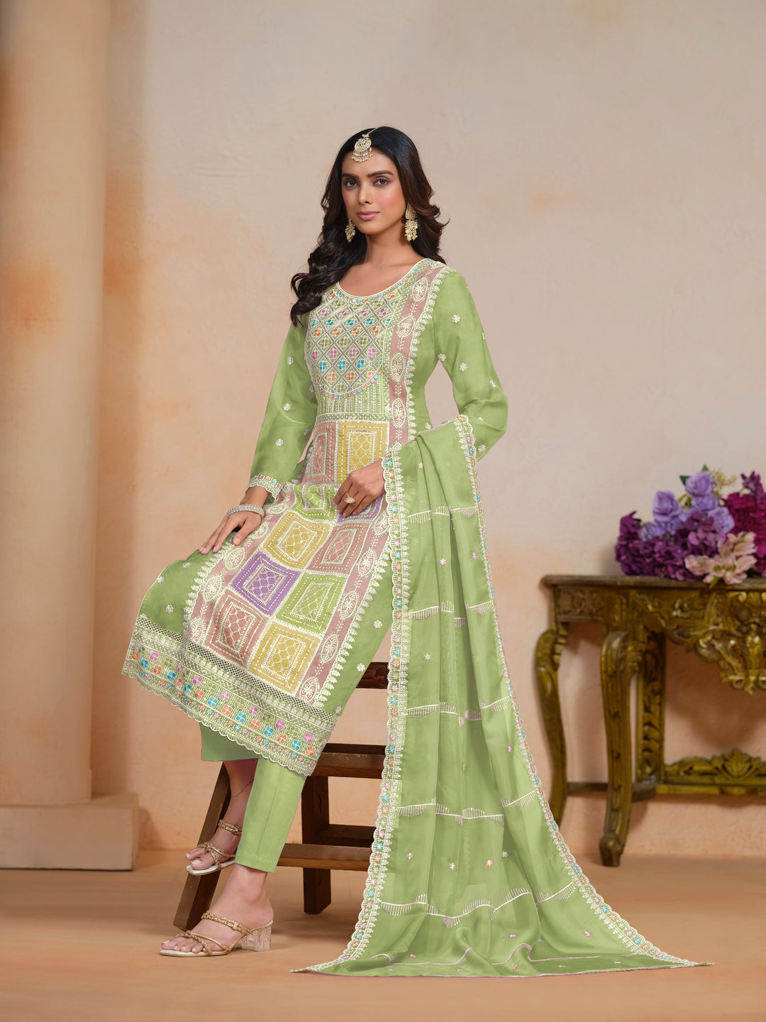 Elegant Embroidered Organza Salwar Kameez with Santoon Bottom | Festive Wear