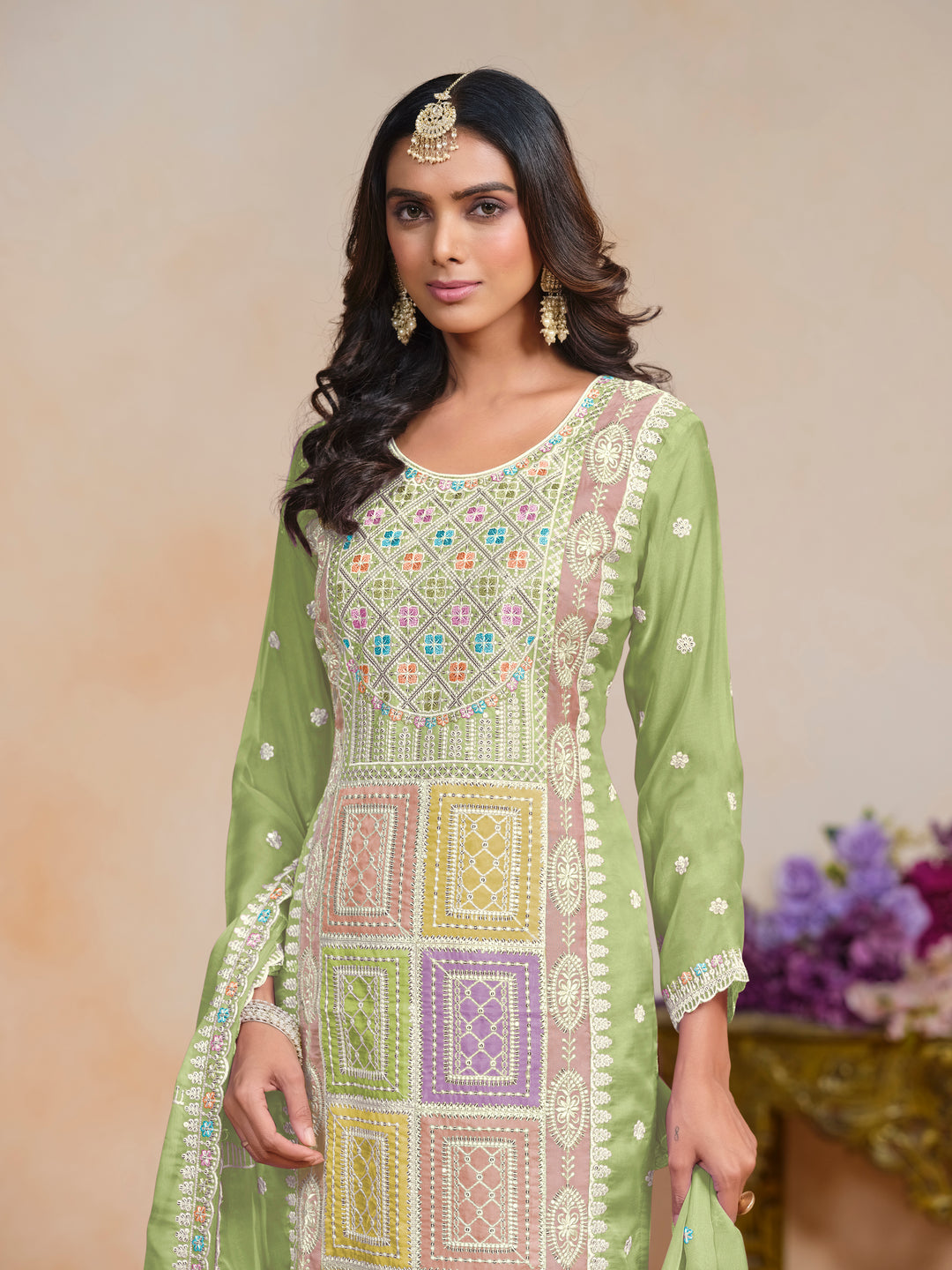 Elegant Embroidered Organza Salwar Kameez with Santoon Bottom | Festive Wear