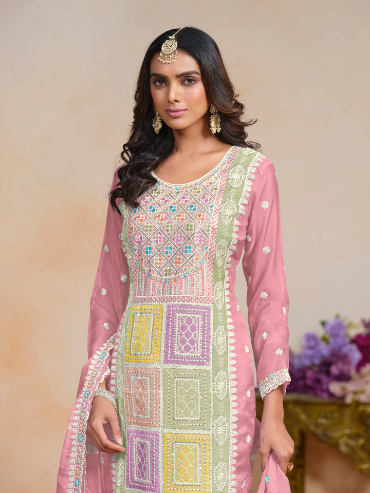 Elegant Embroidered Organza Salwar Kameez with Santoon Bottom | Festive Wear