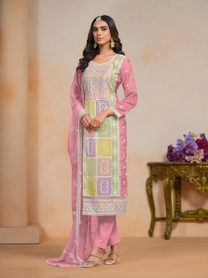 Elegant Embroidered Organza Salwar Kameez with Santoon Bottom | Festive Wear