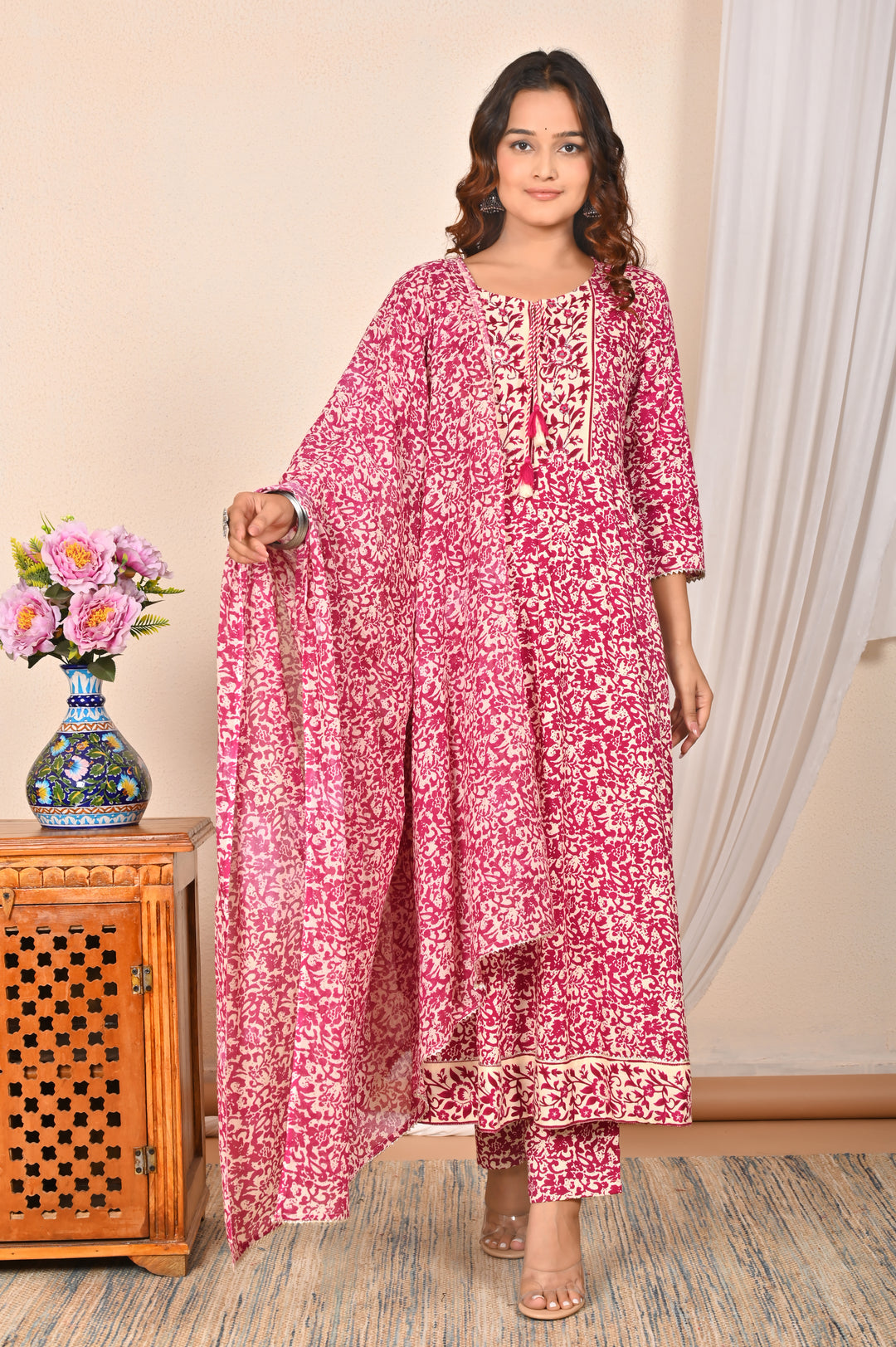 Elegant Rayon Cotton Salwar Kameez | Floral Print Ethnic Wear