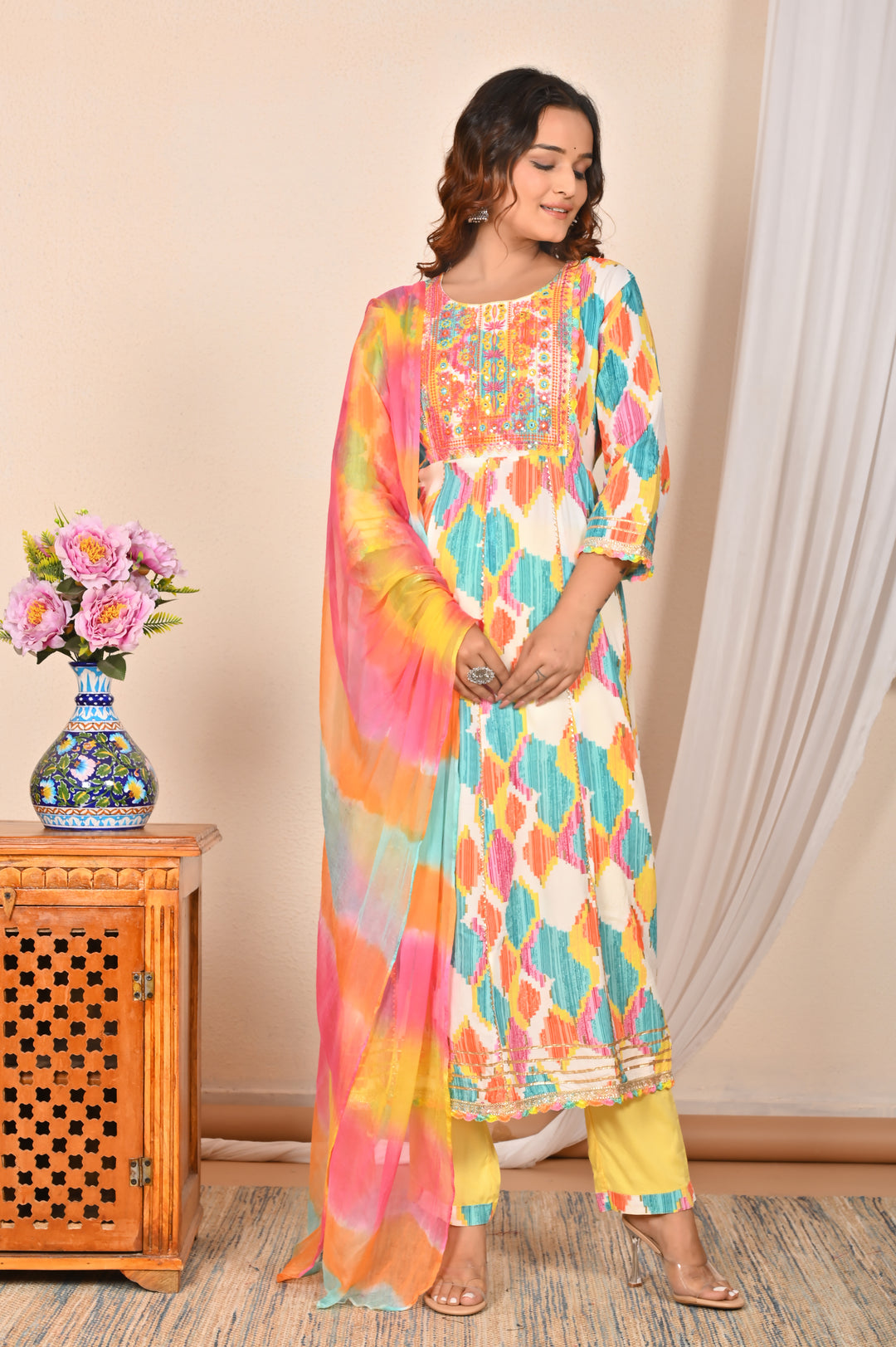 Elegant Rayon Cotton Salwar Kameez | Floral Print Ethnic Wear