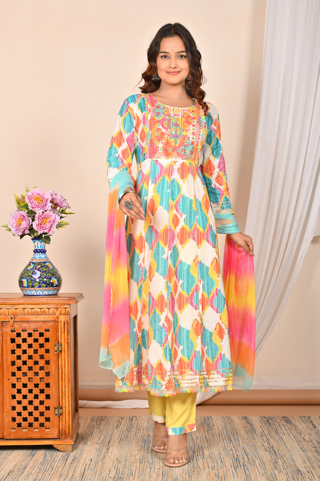 Elegant Rayon Cotton Salwar Kameez | Floral Print Ethnic Wear