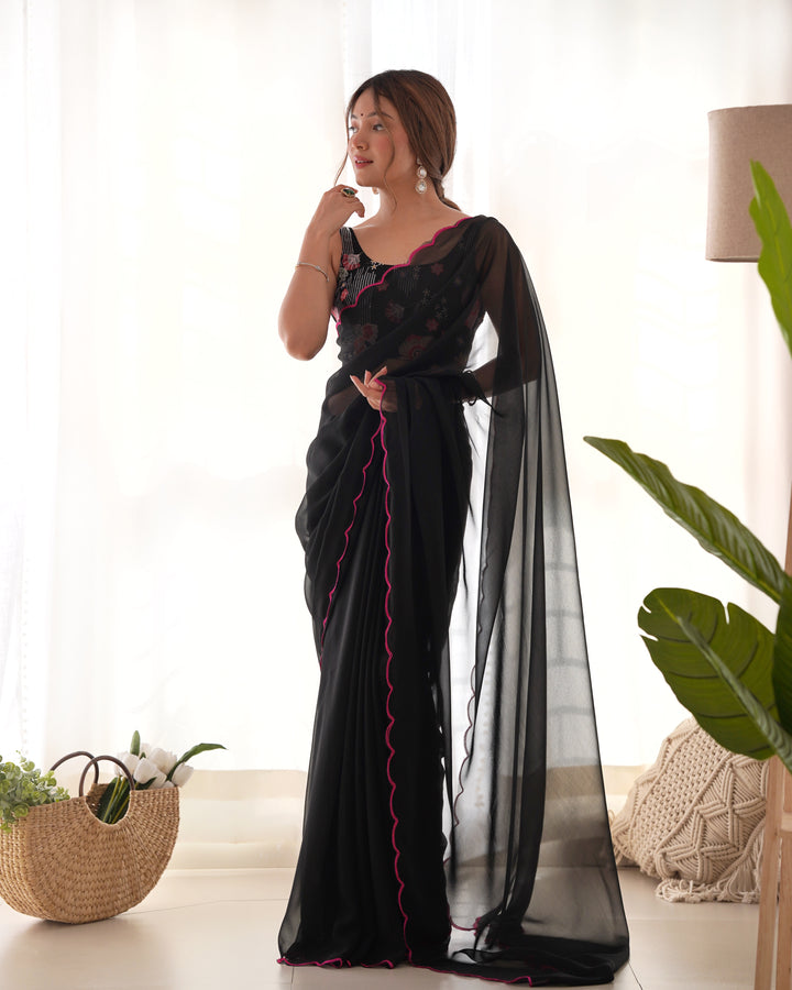 Elegant Georgette Saree with Silk Blouse | Solid & Embroidered for Weddings