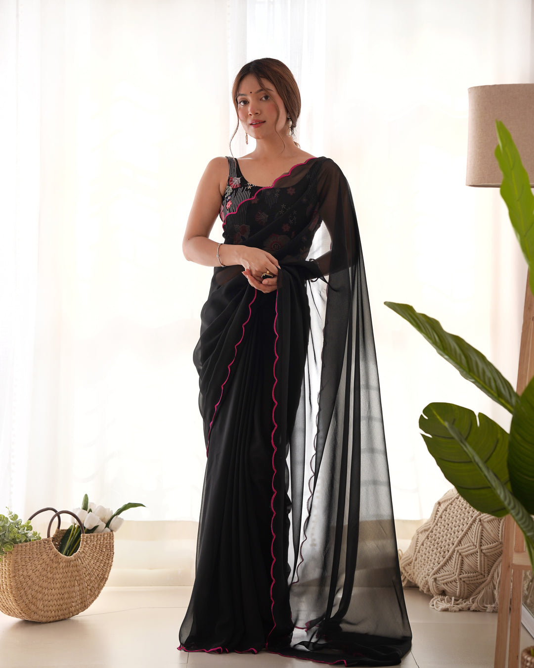 Elegant Georgette Saree with Silk Blouse | Solid & Embroidered for Weddings