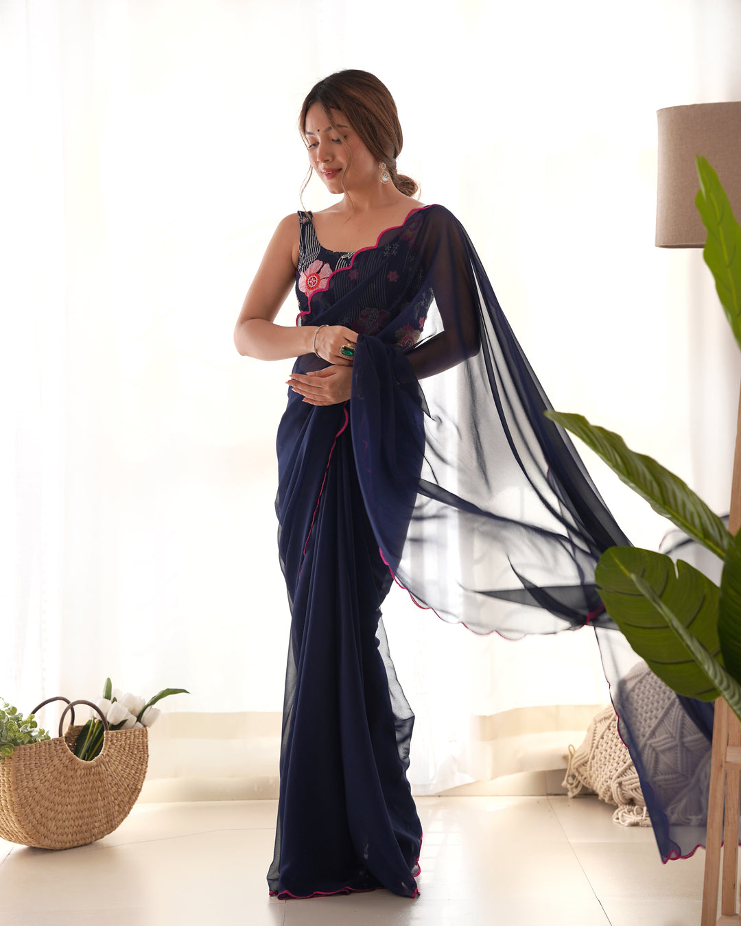 Elegant Georgette Saree with Silk Blouse | Solid & Embroidered for Weddings