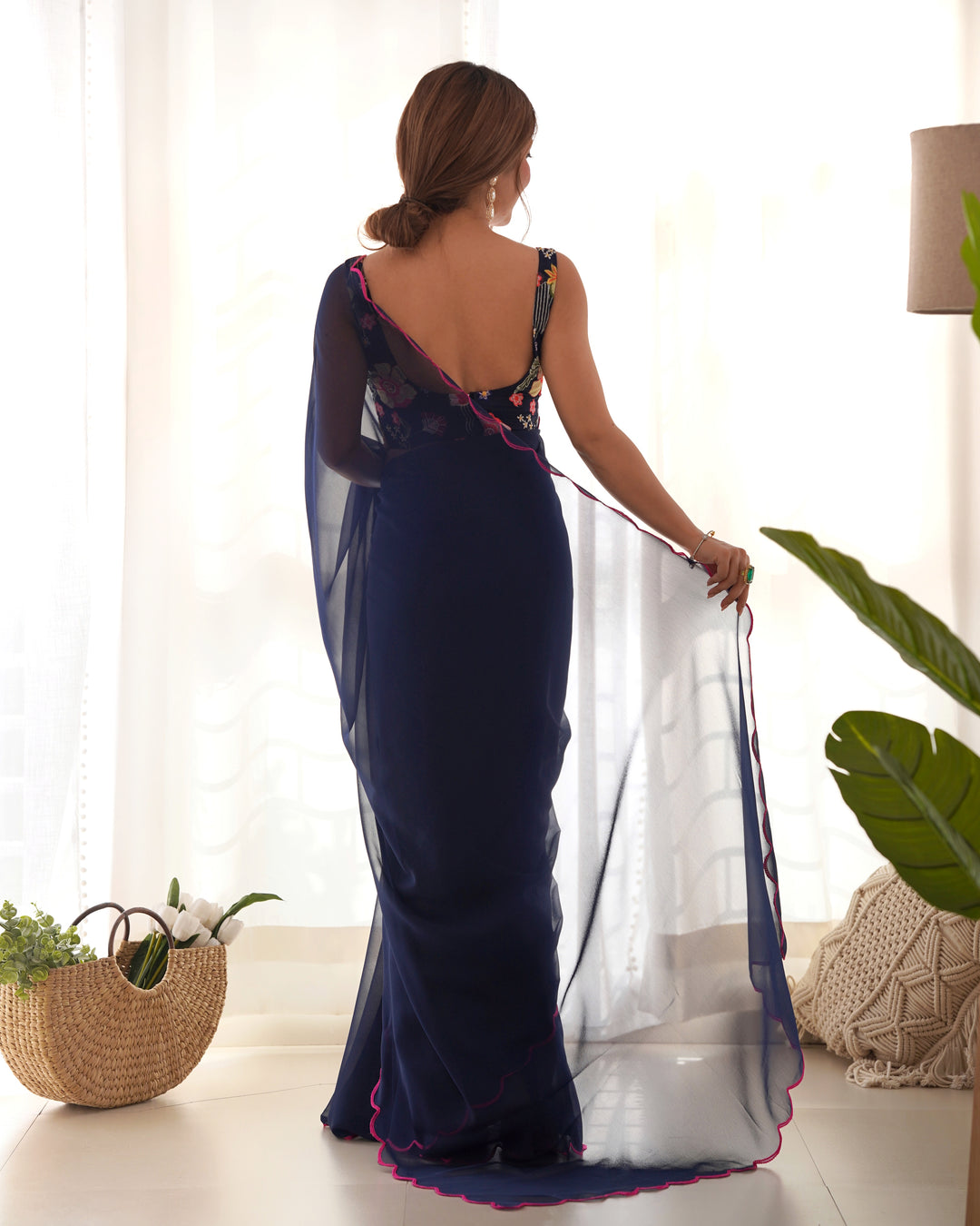 Elegant Georgette Saree with Silk Blouse | Solid & Embroidered for Weddings