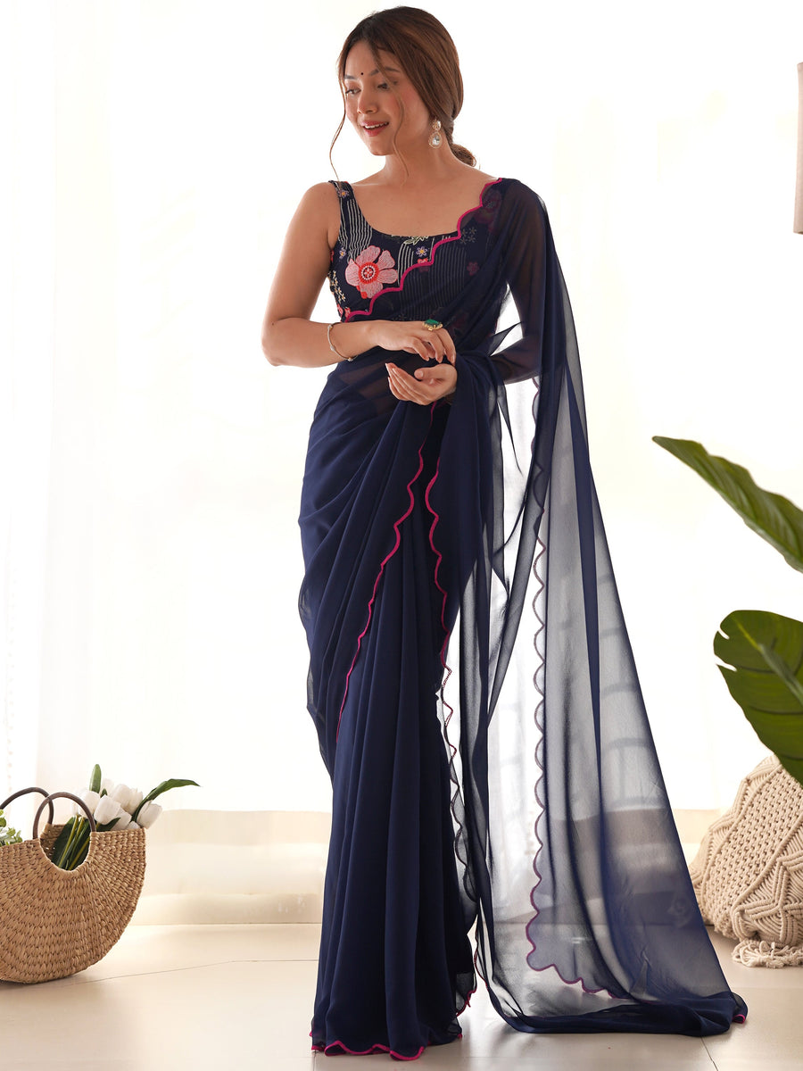 Blue georgette saree crafted for elegance and style.