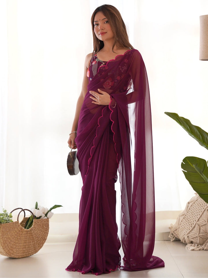 Purple georgette saree crafted for elegance and style.