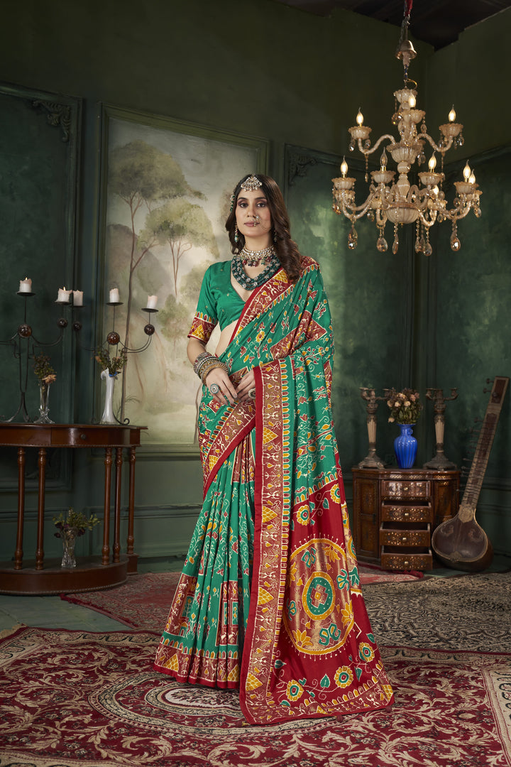 Tussar Silk Saree | Intricate Wevon Designer With Ikkat Printed Embellishment