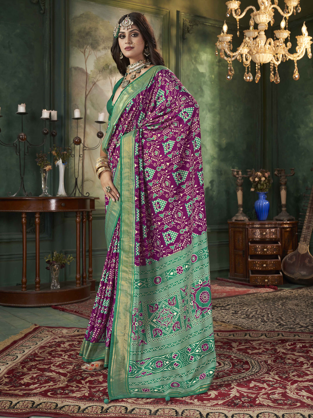 Tussar Silk Saree | Intricate Wevon Designer With Ikkat Printed Embellishment