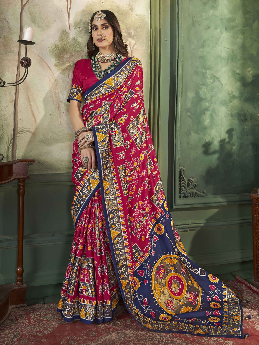 Tussar Silk Saree | Intricate Wevon Designer With Ikkat Printed Embellishment