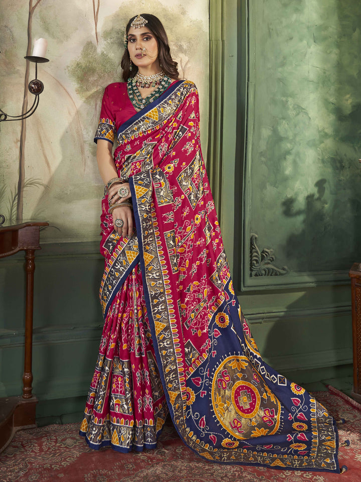 Tussar Silk Saree | Intricate Wevon Designer With Ikkat Printed Embellishment