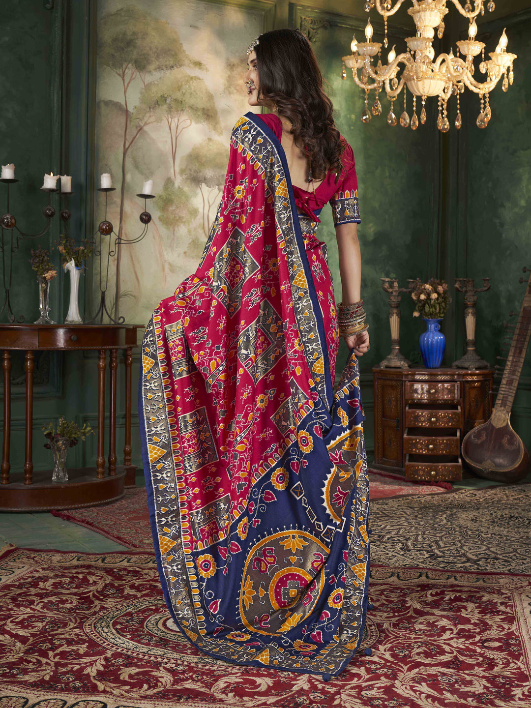 Tussar Silk Saree | Intricate Wevon Designer With Ikkat Printed Embellishment