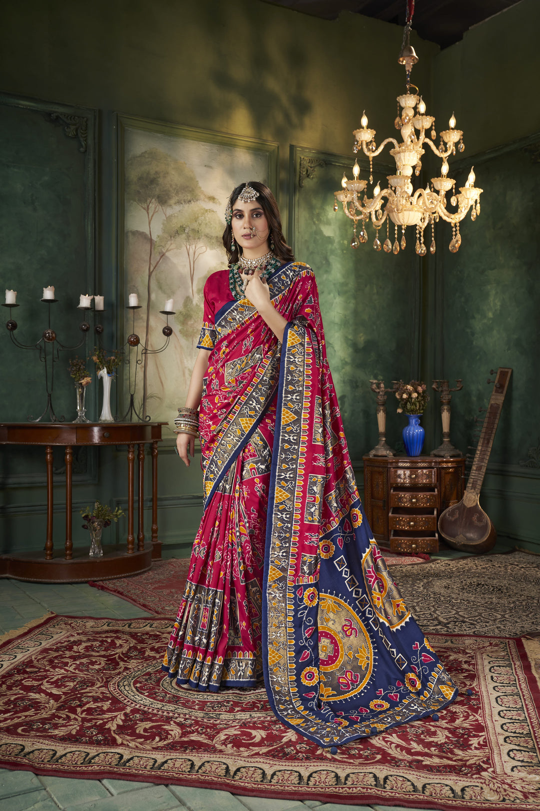 Tussar Silk Saree | Intricate Wevon Designer With Ikkat Printed Embellishment