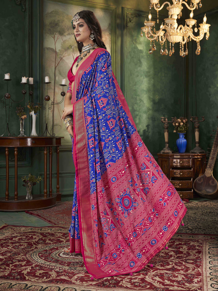 Tussar Silk Saree | Intricate Wevon Designer With Ikkat Printed Embellishment