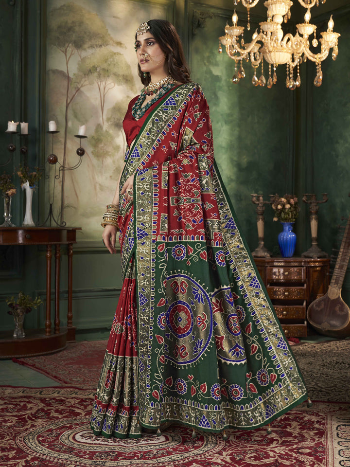 Tussar Silk Saree | Intricate Wevon Designer With Ikkat Printed Embellishment