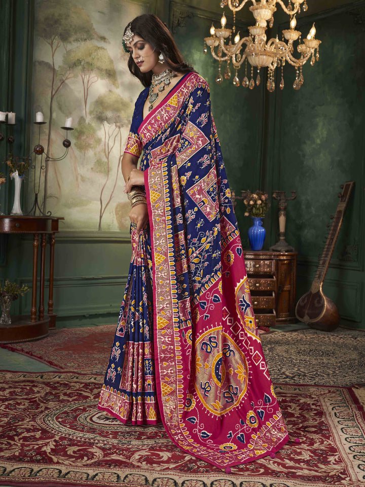 Tussar Silk Saree | Intricate Wevon Designer With Ikkat Printed Embellishment