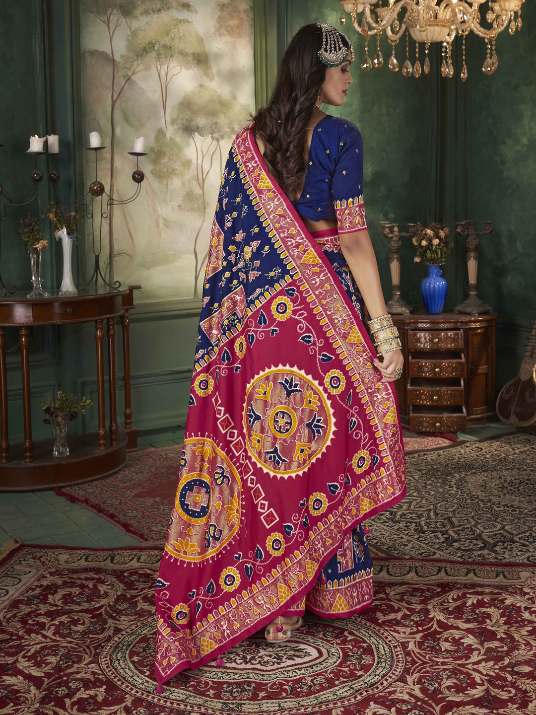 Tussar Silk Saree | Intricate Wevon Designer With Ikkat Printed Embellishment