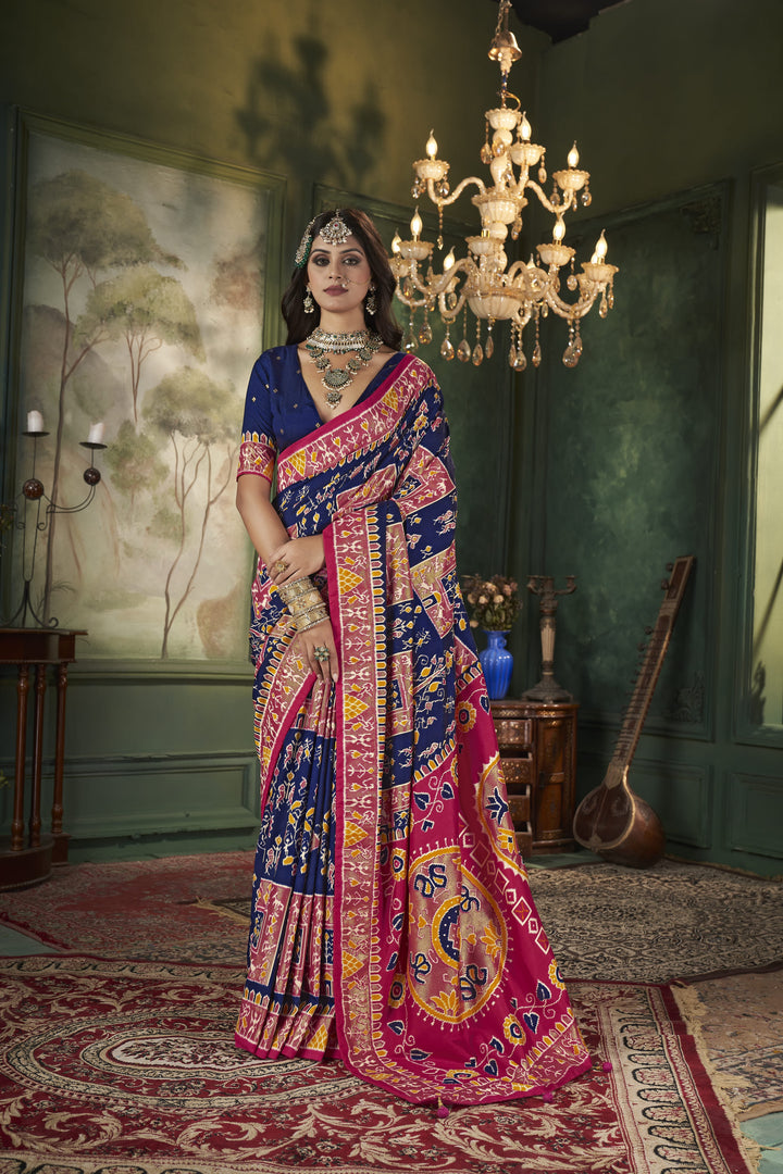 Tussar Silk Saree | Intricate Wevon Designer With Ikkat Printed Embellishment