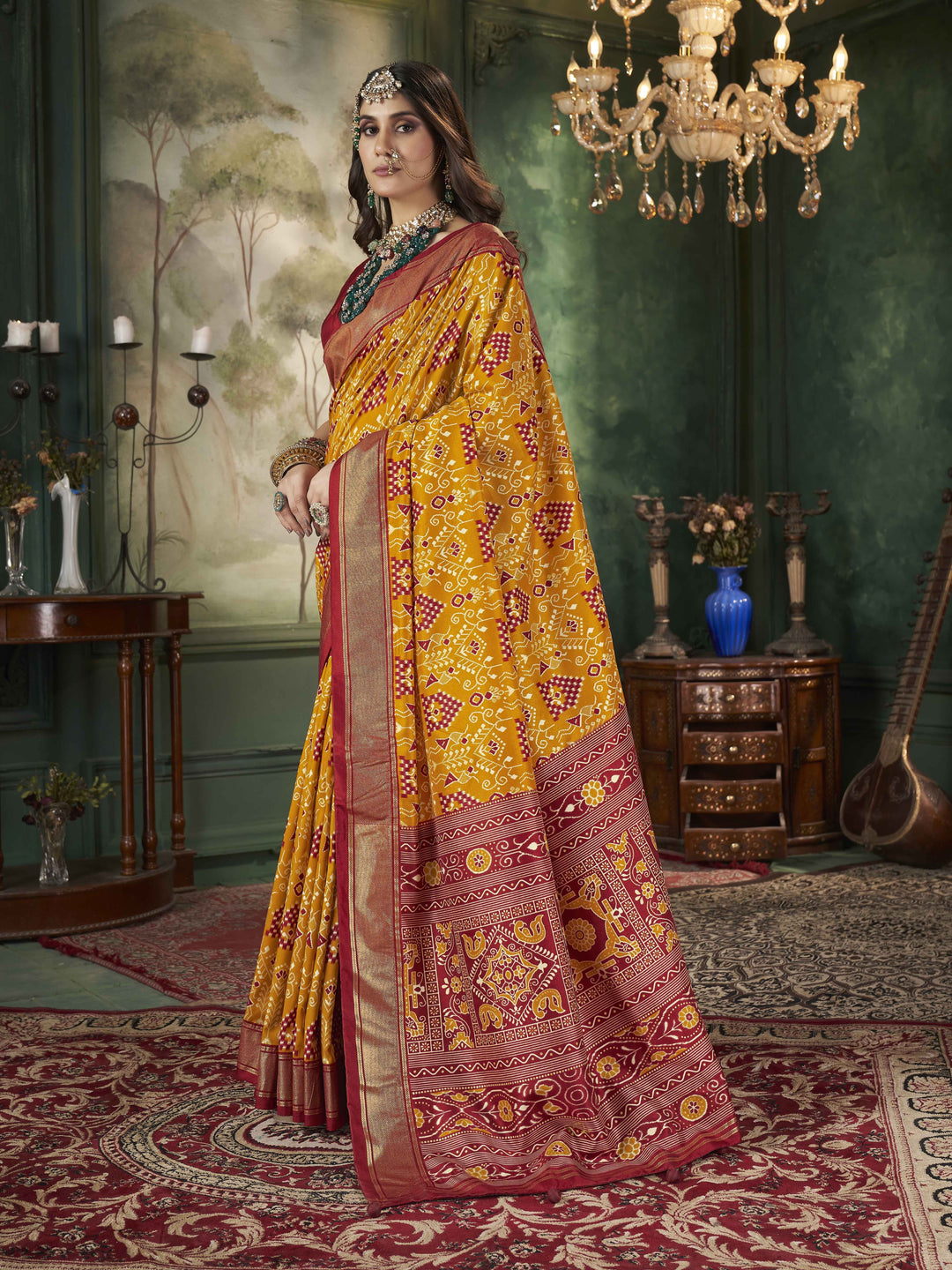 Tussar Silk Saree | Intricate Wevon Designer With Ikkat Printed Embellishment