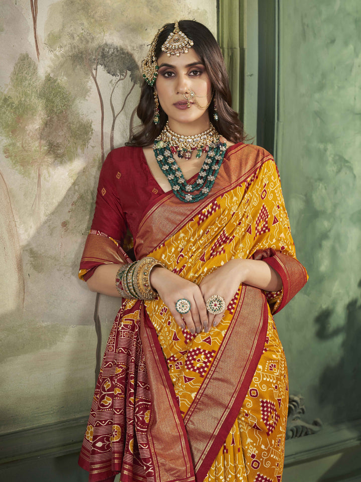 Tussar Silk Saree | Intricate Wevon Designer With Ikkat Printed Embellishment