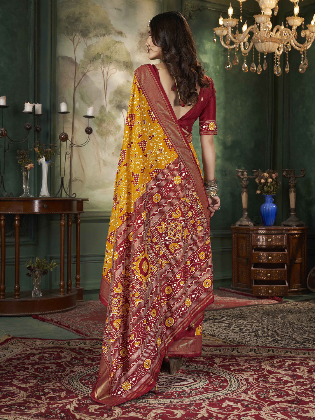 Tussar Silk Saree | Intricate Wevon Designer With Ikkat Printed Embellishment