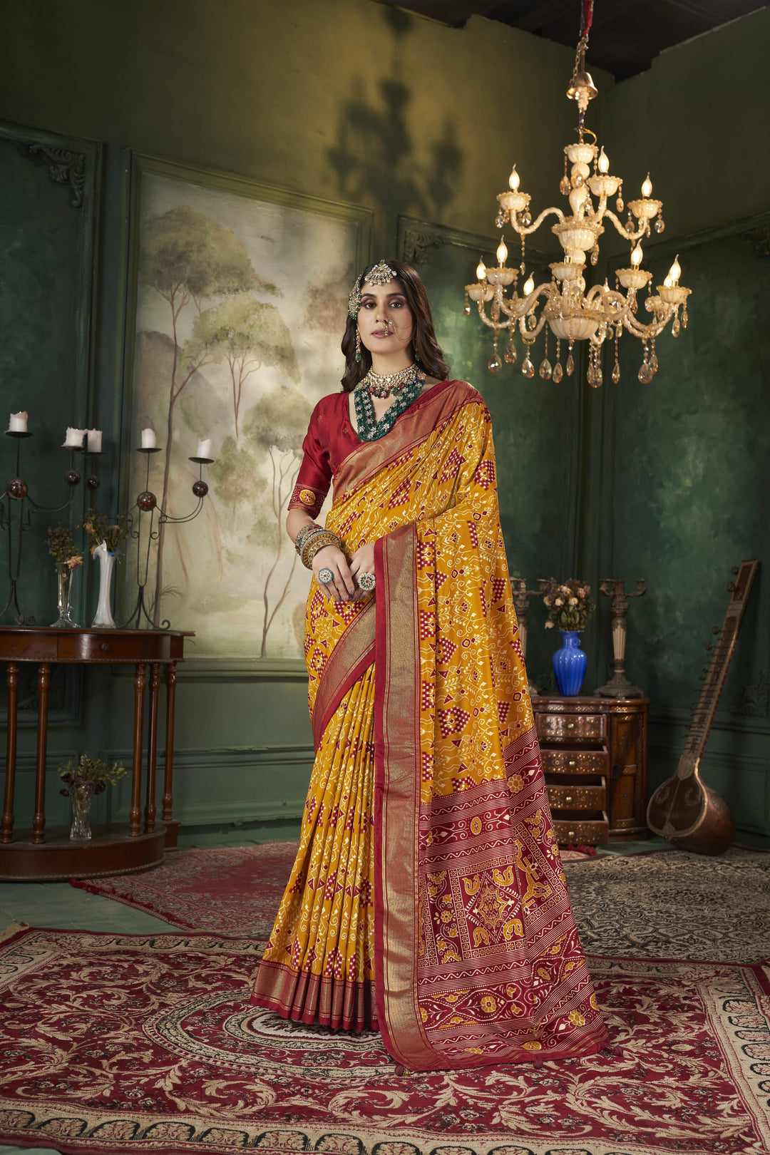 Tussar Silk Saree | Intricate Wevon Designer With Ikkat Printed Embellishment