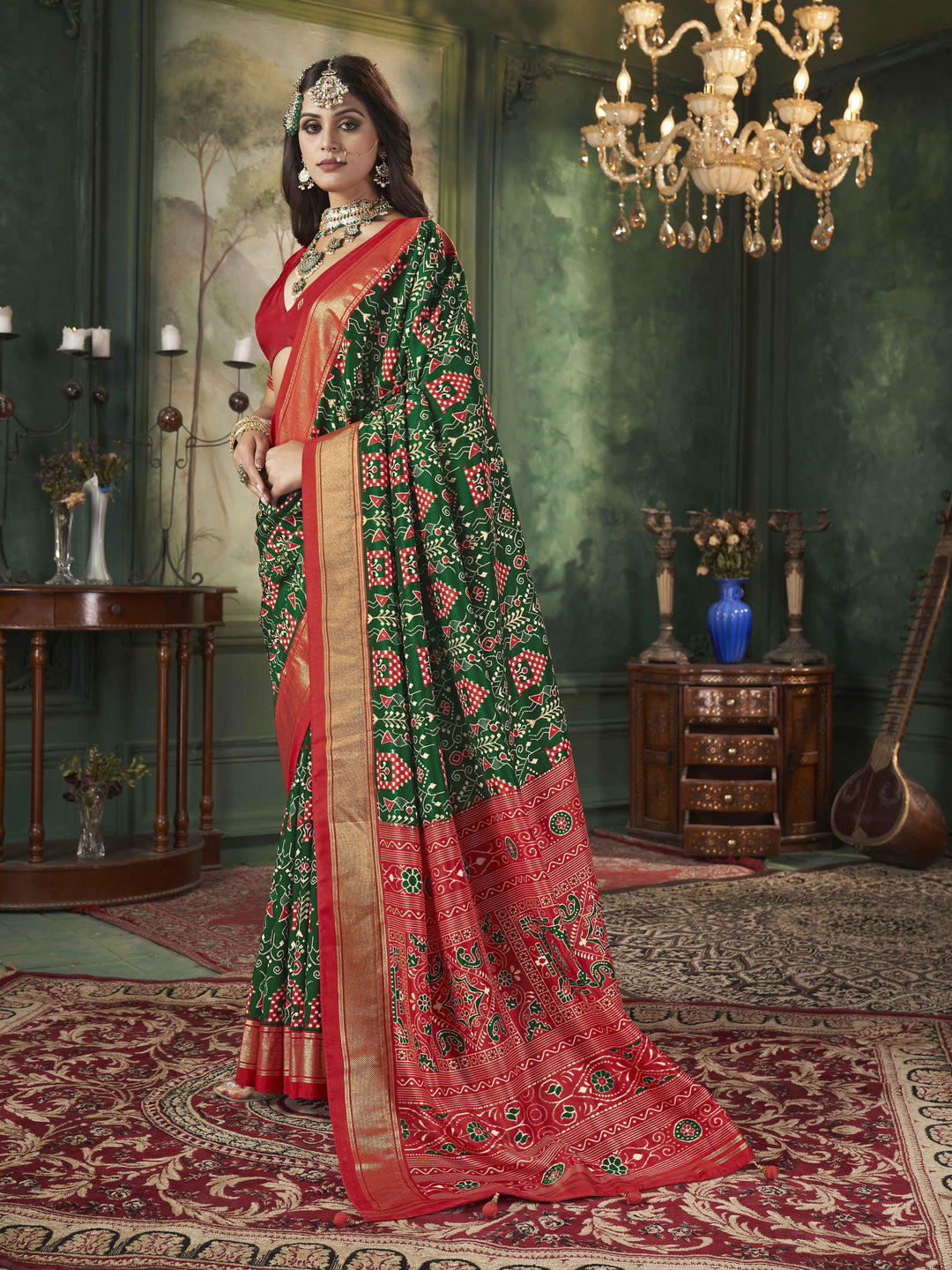 Tussar Silk Saree | Intricate Wevon Designer With Ikkat Printed Embellishment