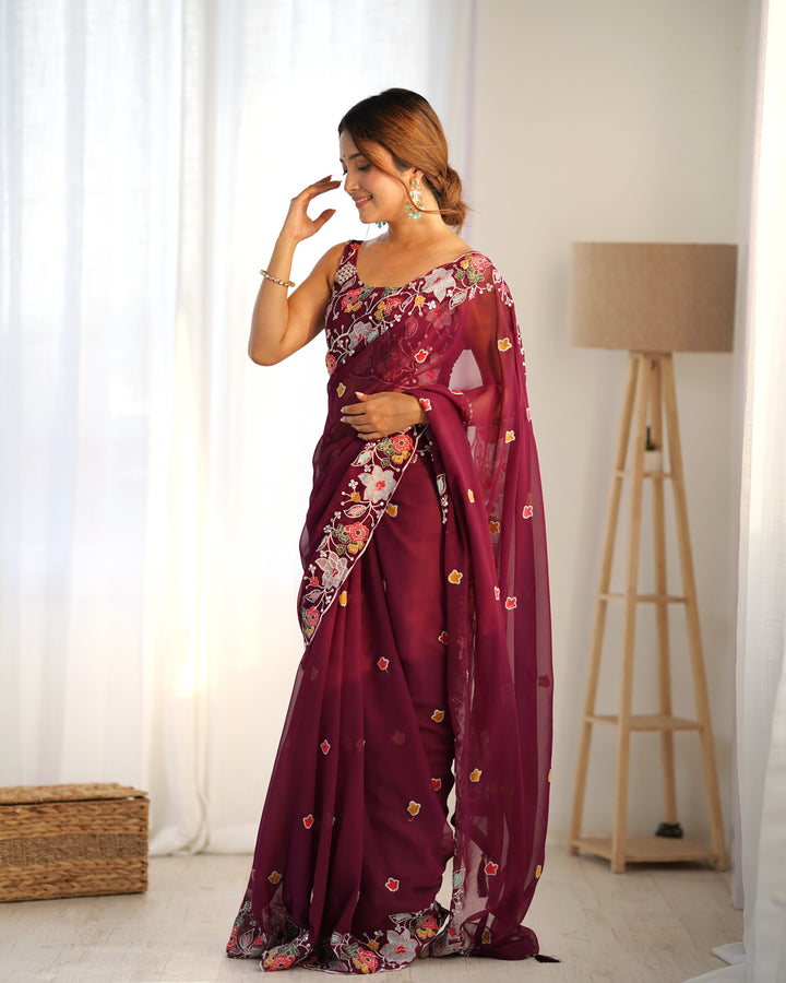 Designer Georgette Saree | Beautified with Multy Thread,Sequance Embroidery Work