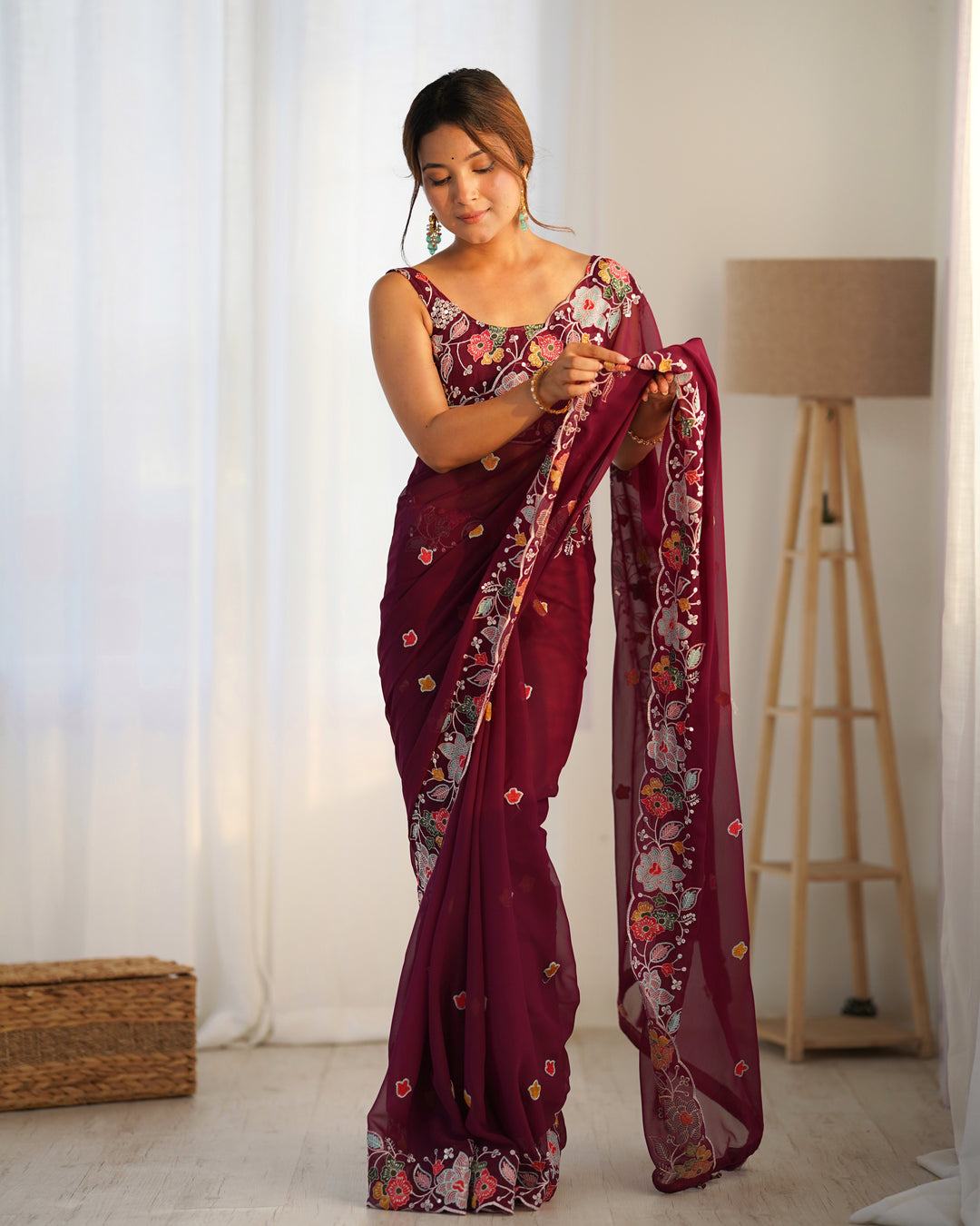 Designer Georgette Saree | Beautified with Multy Thread,Sequance Embroidery Work