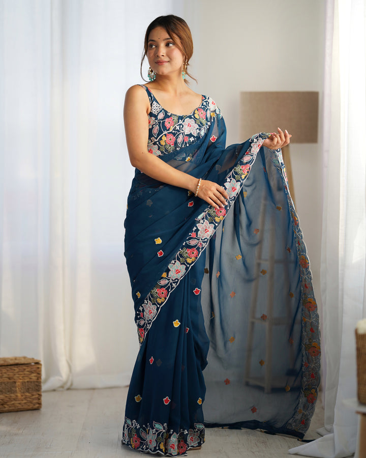 Designer Georgette Saree | Beautified with Multy Thread,Sequance Embroidery Work