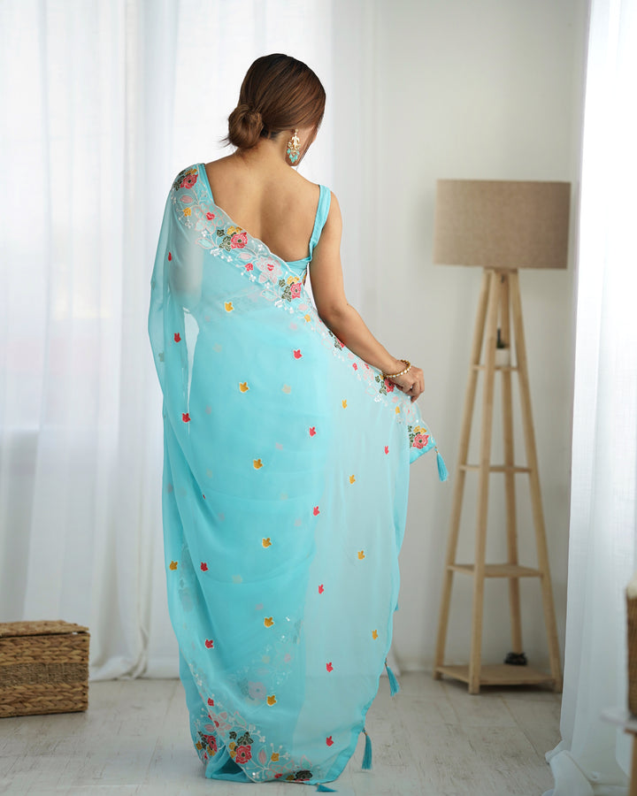 Designer Georgette Saree | Beautified with Multy Thread,Sequance Embroidery Work