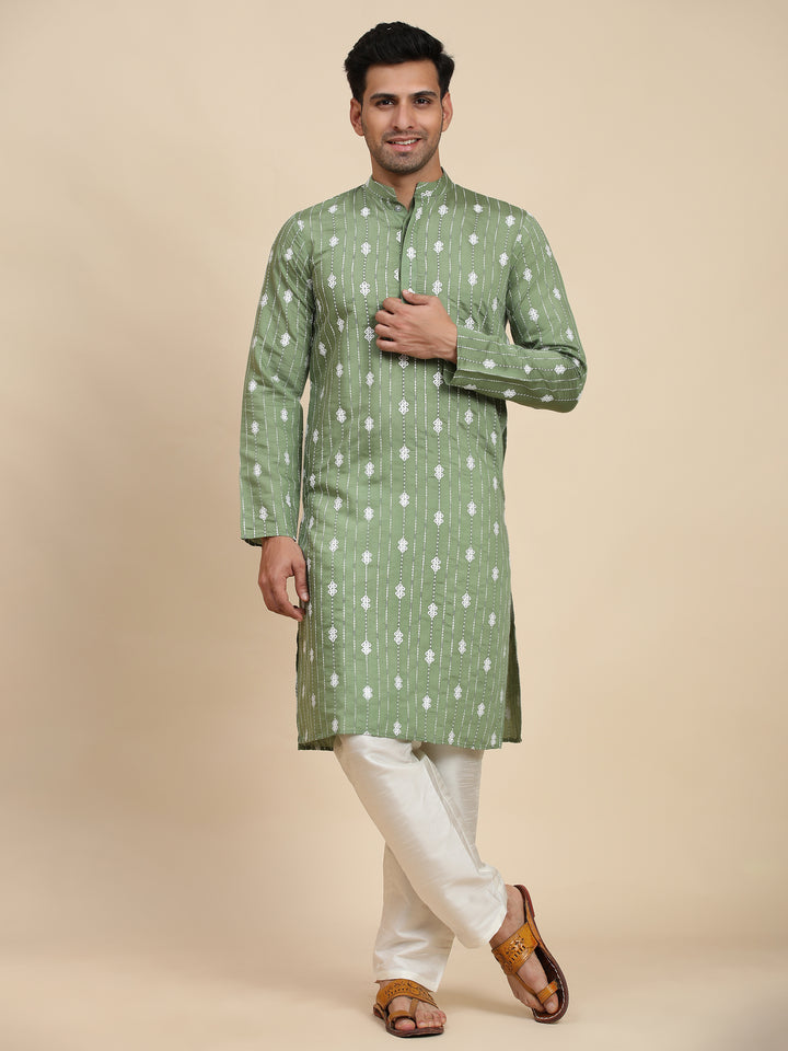 Festive Wear Kurta Pajama | Viscose Rayon Kurta with Art Silk Pajama & Embroidery