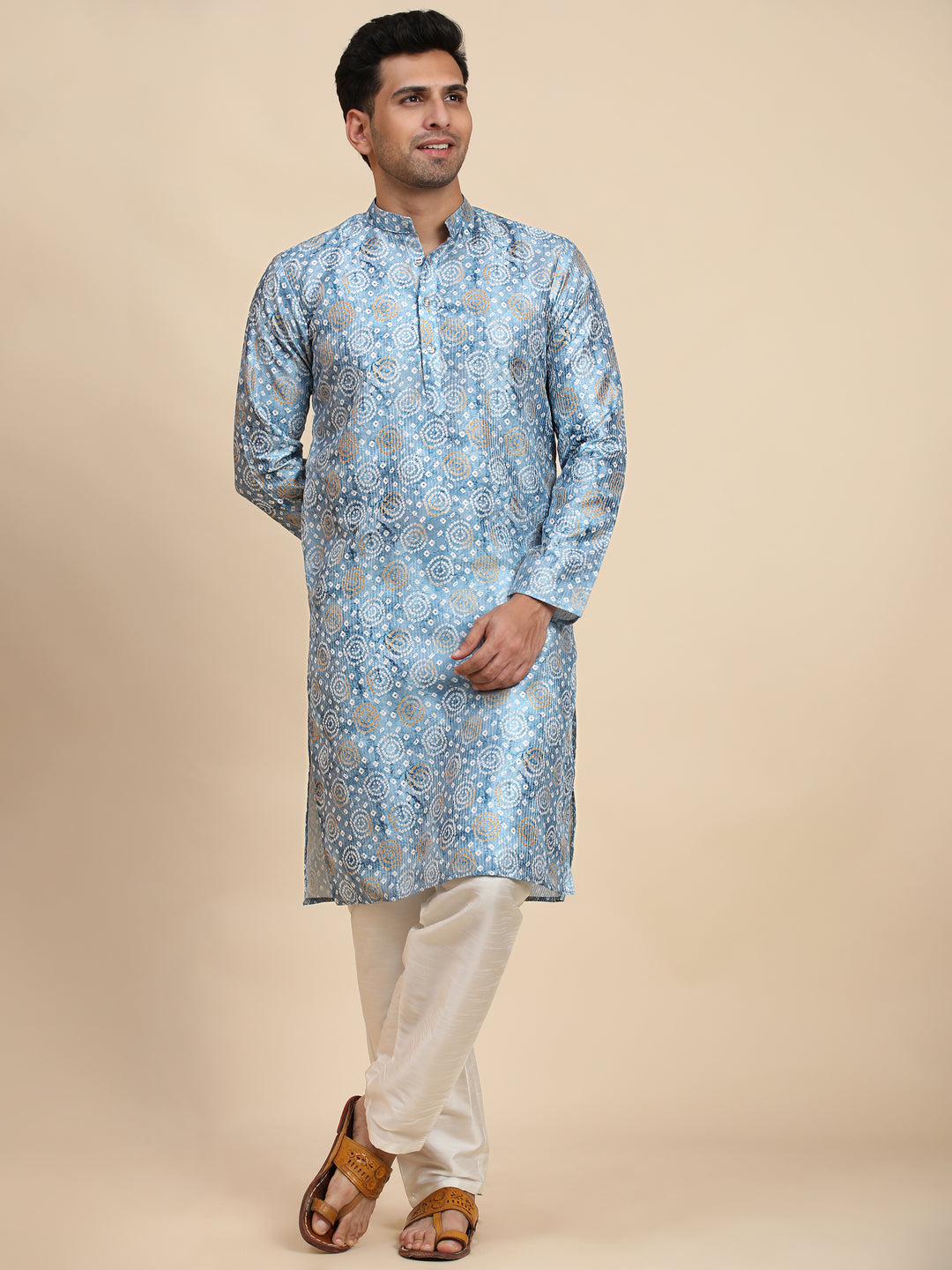 Stylish Men's Kurta Pajama Set | Light Blue Viscose Rayon Kurta & Art Silk Pajama