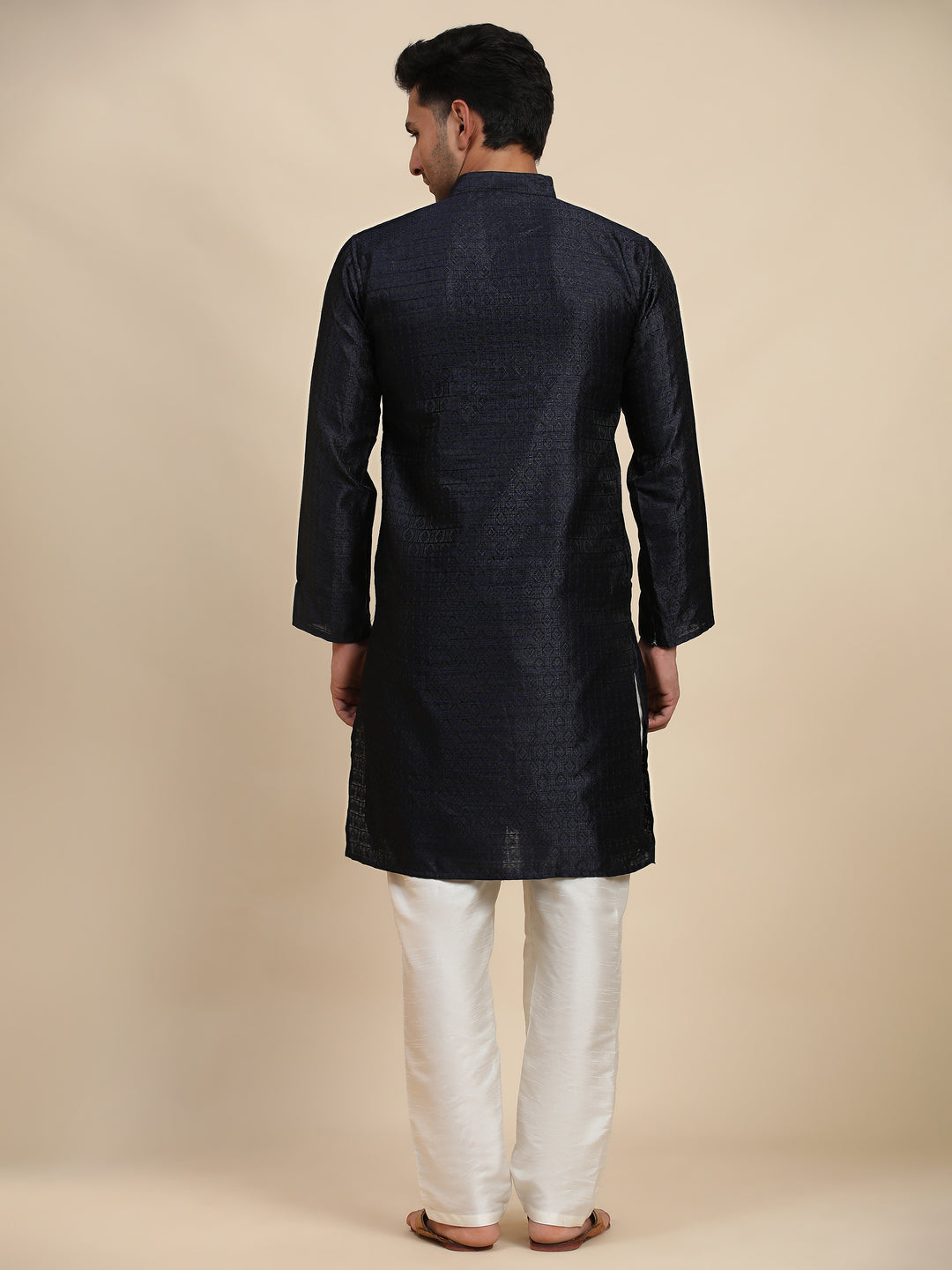 Navy Blue Men's Ethnic Kurta Pajama | Viscose Jacquard & Art Silk Set