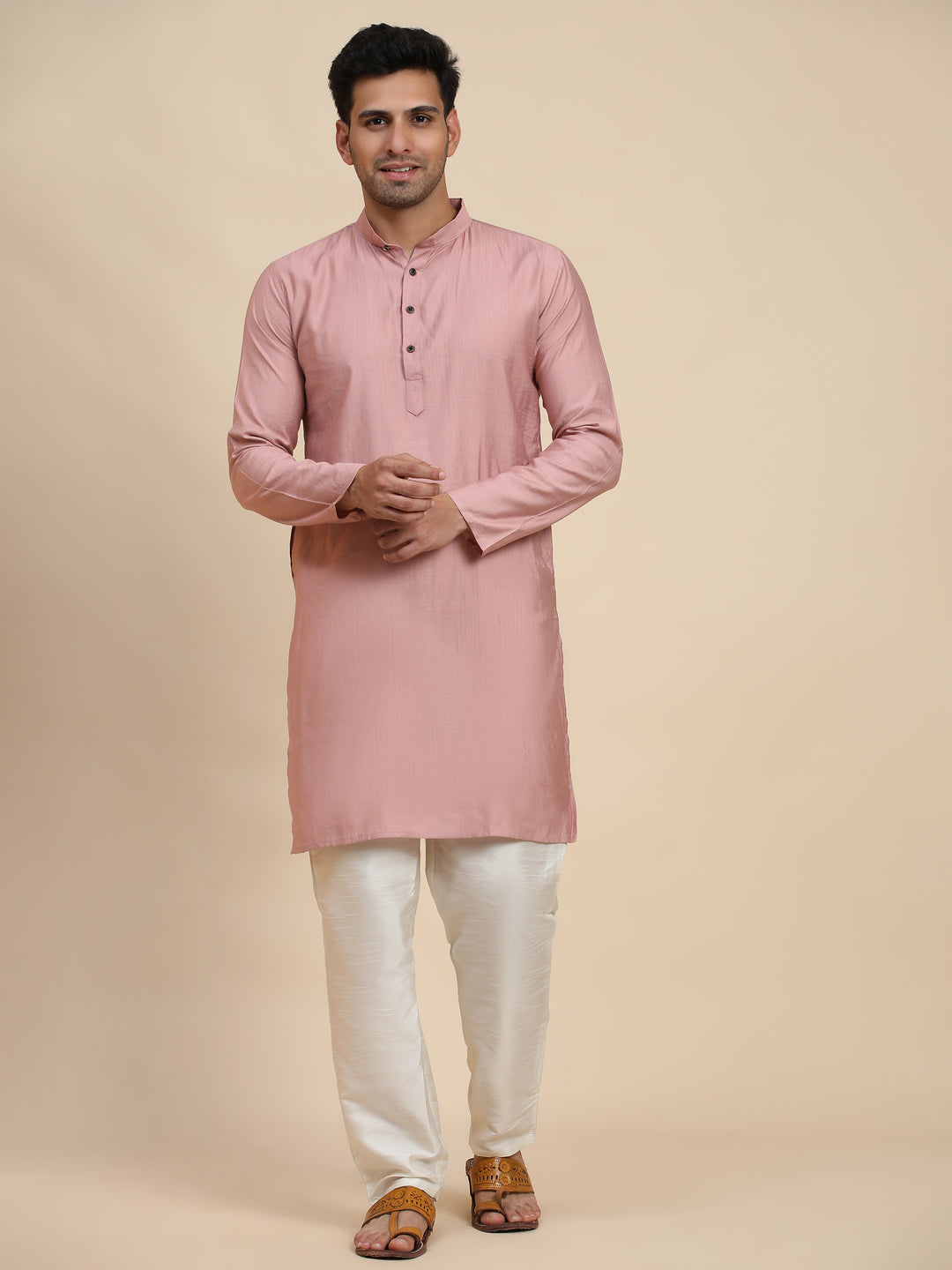 Dusty Pink Kurta Pajama Set | Viscose Rayon Kurta & Art Silk Pajama