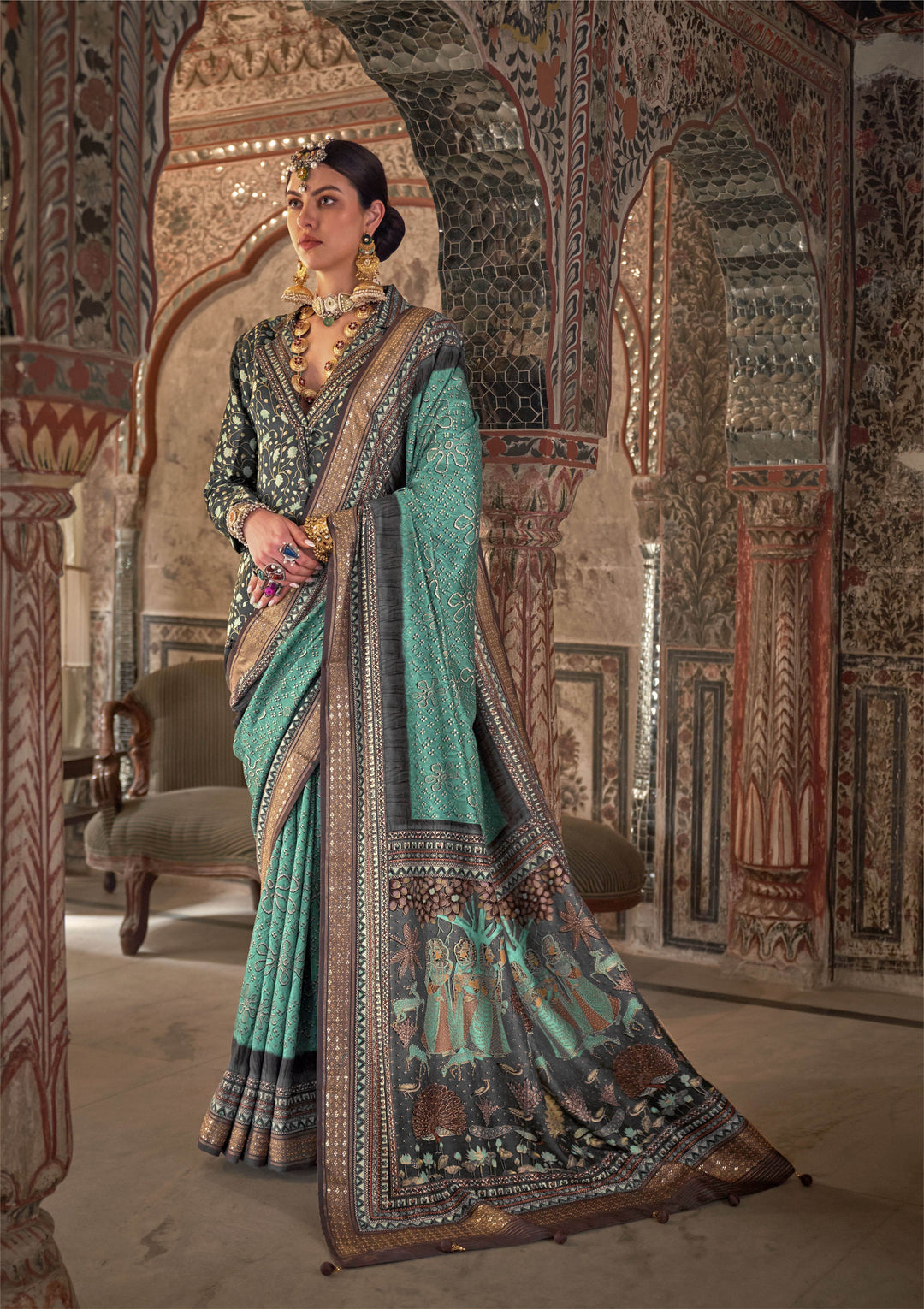 Stunning Sea Green Viscose Silk Saree | A Stunning Traditional Ensemble