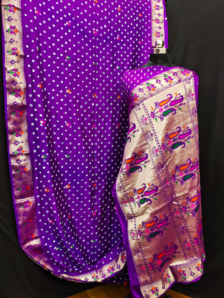 Designer Dola Silk Saree | Beautified with Wevon Paithani Designer, Bandhej Printed Work