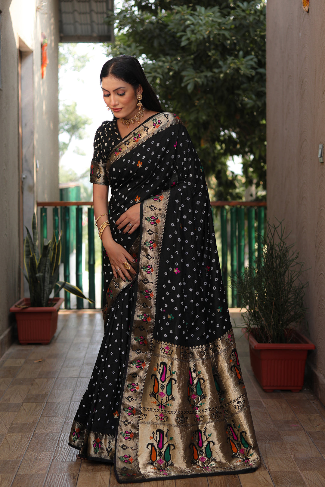 Designer Dola Silk Saree | Beautified with Wevon Paithani Designer, Bandhej Printed Work