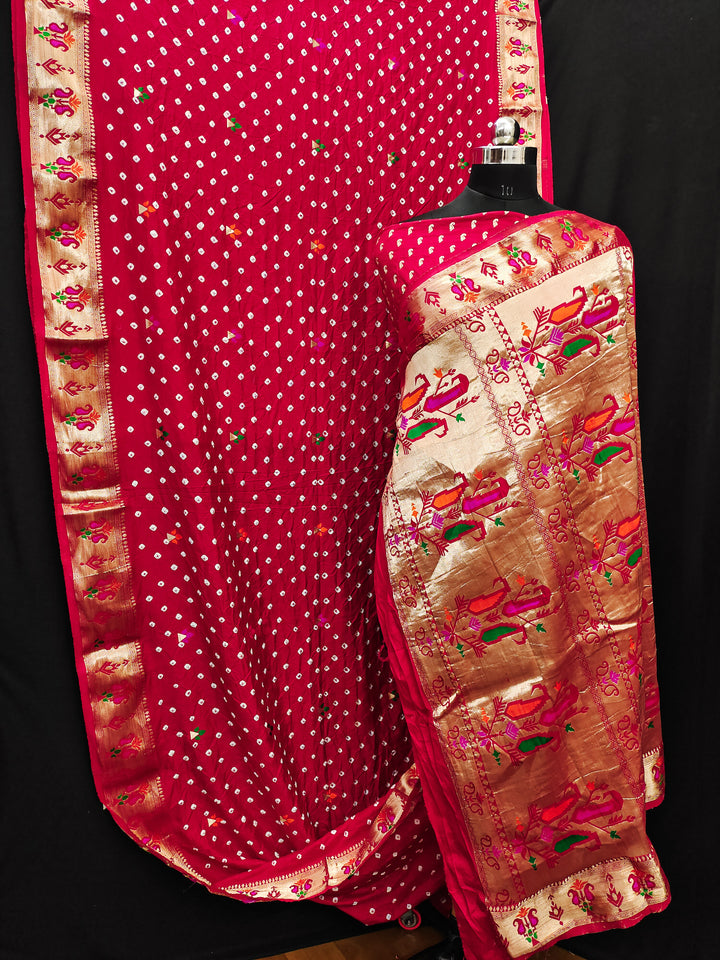 Designer Dola Silk Saree | Beautified with Wevon Paithani Designer, Bandhej Printed Work